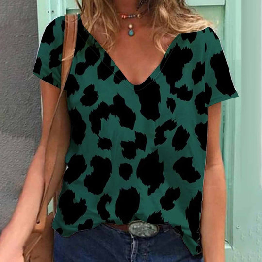 Women's V-Neck Leopard & Animal Patterns Tops Tees Oversized T-Shirts