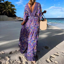 Load image into Gallery viewer, Womens - Boho Print Half Sleeve Dress Kimono Cardigan Shirt Lace Up Oversize Beach Cover-Up
