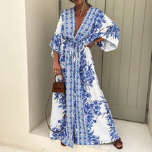 Load image into Gallery viewer, Womens - Boho Print Half Sleeve Dress Kimono Cardigan Shirt Lace Up Oversize Beach Cover-Up
