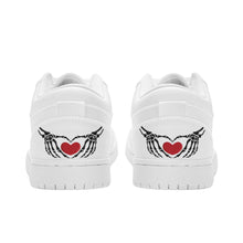 Load image into Gallery viewer, Ti Amo I love you - Exclusive Brand - White - Skeleton Hands with Heart - Unisex Low Top Skateboard Sneakers - White Soles
