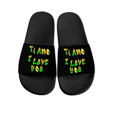 Load image into Gallery viewer, Ti Amo I love you - Exclusive Brand  - Black - Hip Hop Lettering - Slide Sandals - Black Soles
