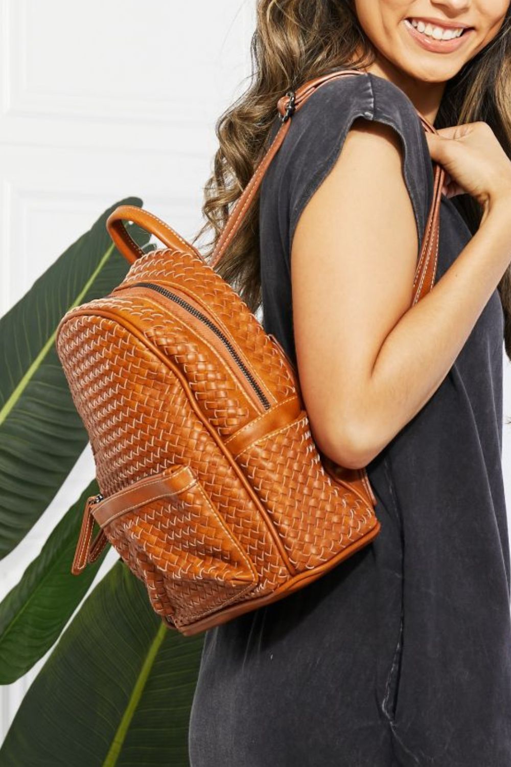 SHOMICO Certainly Chic Faux Leather Woven Backpack Ti Amo I love you