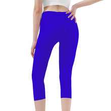 Load image into Gallery viewer, Ti Amo I love you - Exclusive Brand - Violet Blue - Double White Heart - Womens / Teen Girls / Womens Plus Size - Capri Yoga Leggings - Sizes XS-3XL
