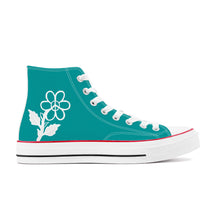 Load image into Gallery viewer, Ti Amo I love you - Exclusive Brand - Viridian Green - White Daisy - High Top Canvas Shoes - White  Soles
