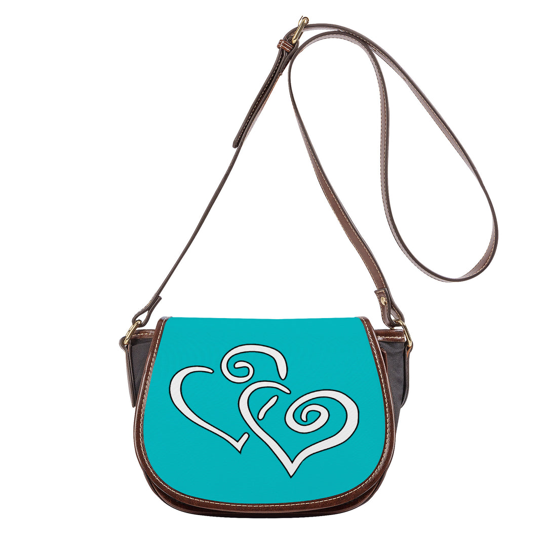 Ti Amo I love you - Exclusive Brand - Vivid Cyan (Robin's Egg Blue)- Double White Heart - Saddle Bag