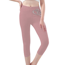 Load image into Gallery viewer, Ti Amo I love you -Exclusive Brand - Oriental Pink - Double White Heart - Womens / Teen Girls / Womens Plus Size - Capri Yoga Leggings - Sizes XS-3XL
