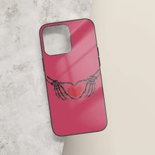 Load image into Gallery viewer, Ti Amo I love you - Exclusive Brand - Viva Magenta - Skeleton Hands with Heart -  iPhone 14 Glass Case (3 cameras)
