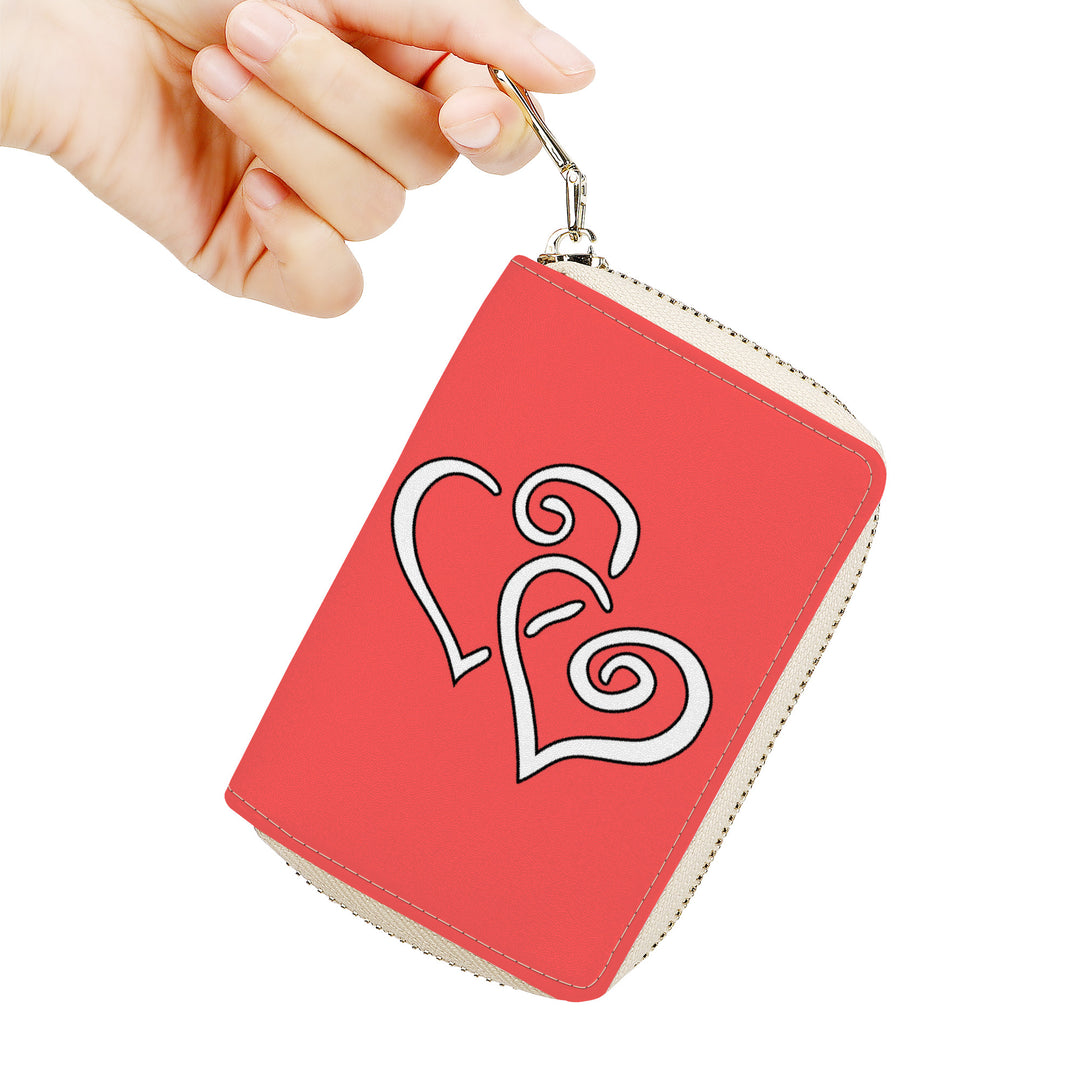 Ti Amo I love you - Exclusive Brand - Persimmon - Double White Heart - PU Leather Zipper Card Holder