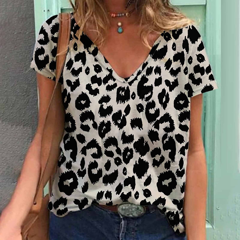 Women's V-Neck Leopard & Animal Patterns Tops Tees Oversized T-Shirts