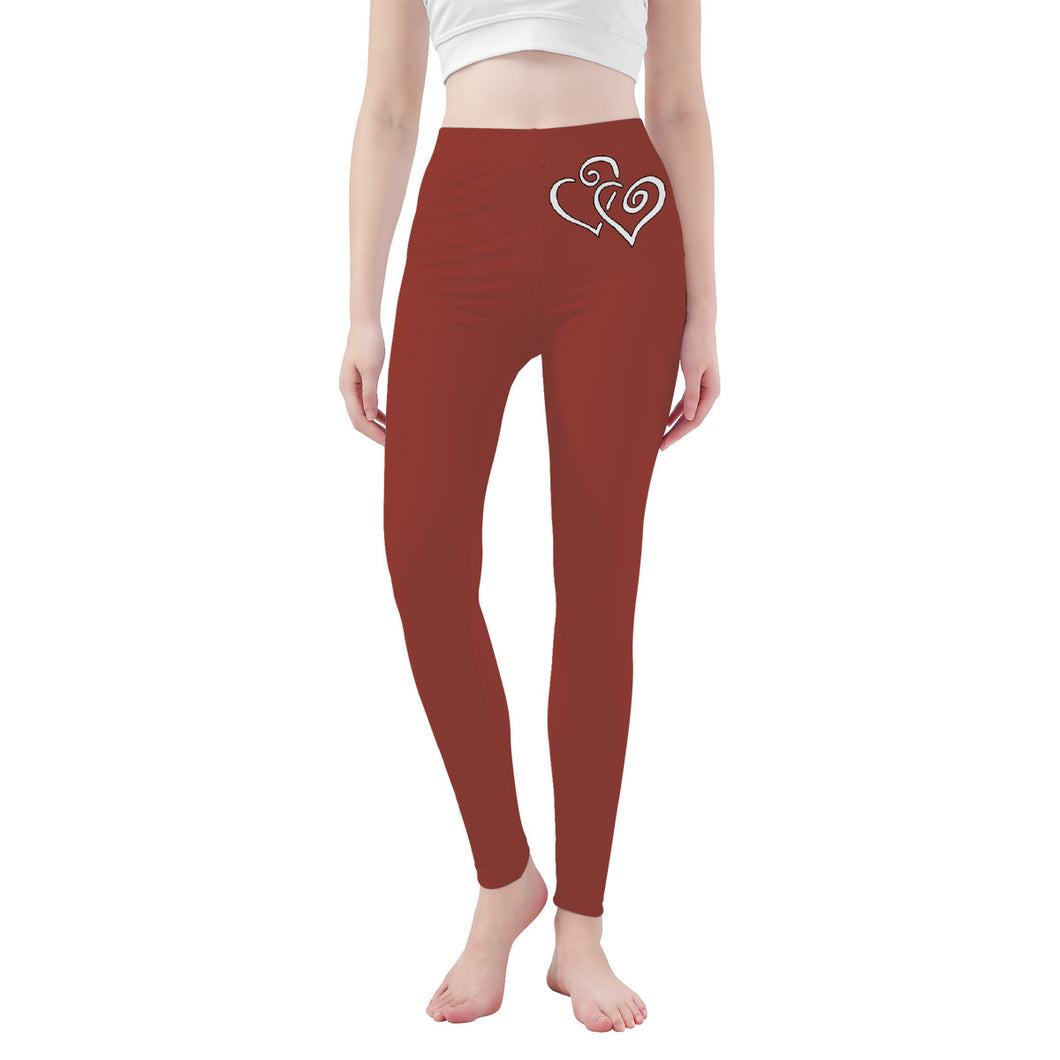 Ti Amo I love you - Exclusive Brand - Apple Blossom - Double White Heart -Womens / Teen Girls / Womens Plus Size - Yoga Leggings - Sizes XS-3XL