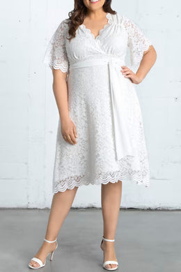 Scalloped Lace Wrap V Neck Plus Size Dress Ti Amo I love you