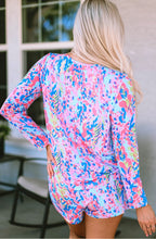 Load image into Gallery viewer, Sky Blue Plus Size Floral Print Long Sleeve and Shorts Lounge Outfit
