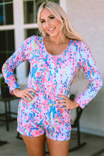 Load image into Gallery viewer, Sky Blue Plus Size Floral Print Long Sleeve and Shorts Lounge Outfit
