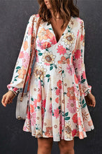 Load image into Gallery viewer, Womens - White Boho V Neck Bubble Sleeves Floral Dress - Only Sizes M Left
