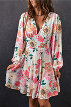 Load image into Gallery viewer, Womens - White Boho V Neck Bubble Sleeves Floral Dress - Only Sizes M Left
