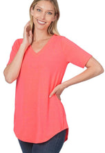 Load image into Gallery viewer, Womens / Teen Girls - Luxe Rayon Short Sleeve V-Neck Hi-Low Hem Tops
