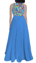 Load image into Gallery viewer, Ti Amo I love you Exclusive Brand - Steel Blue &amp; Colorful Flowers - Sleeveless Classic Elegant Maxi Dress
