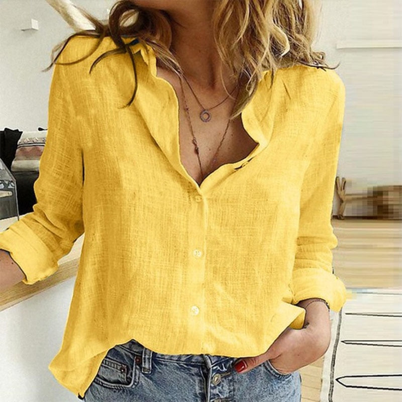 Womens - Button Loose Long Sleeve Oversized Shirt - Autumn Blouses