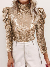 Load image into Gallery viewer, Sequin Mock Neck Long Sleeve Top Ti Amo I love you
