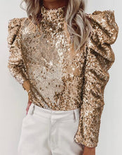 Load image into Gallery viewer, Sequin Mock Neck Long Sleeve Top Ti Amo I love you
