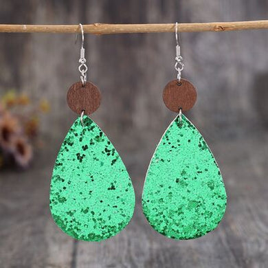 Sequin PU Leather Wooden Dangle Earrings Ti Amo I love you