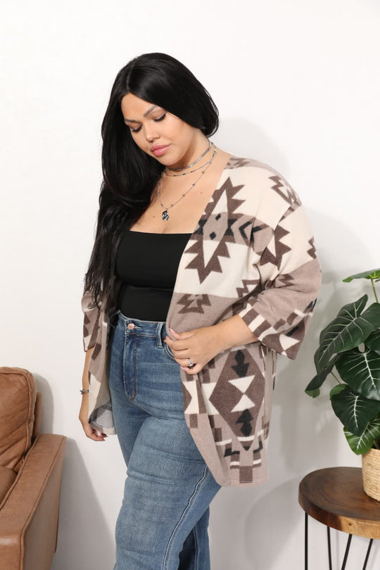 Sew In Love Full Size Cardigan with Aztec Pattern Ti Amo I love you
