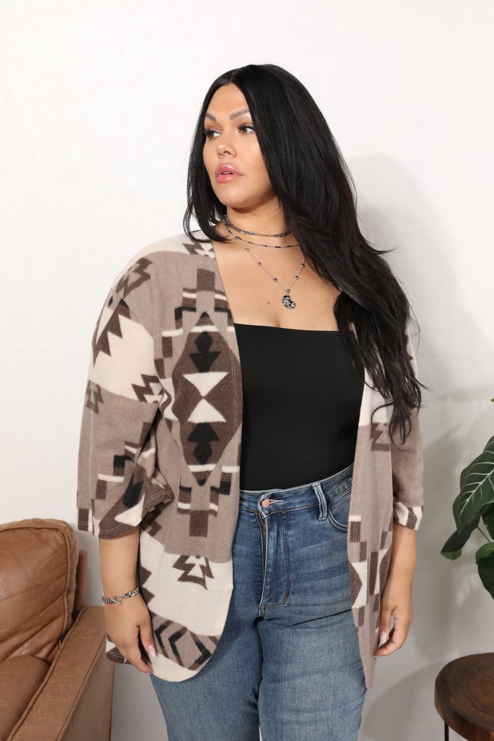 Sew In Love Full Size Cardigan with Aztec Pattern Ti Amo I love you