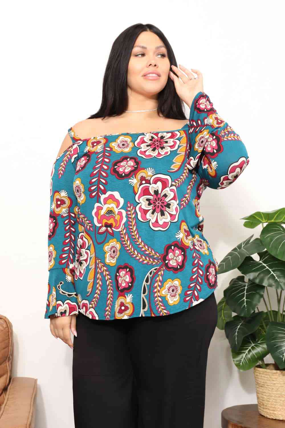 Sew In Love Full Size Floral Cold Shoulder Blouse Ti Amo I love you