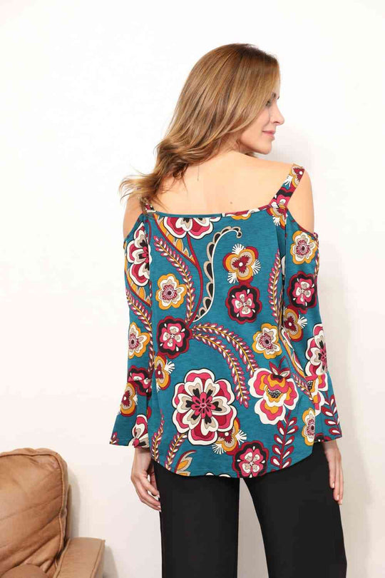 Sew In Love Full Size Floral Cold Shoulder Blouse Ti Amo I love you
