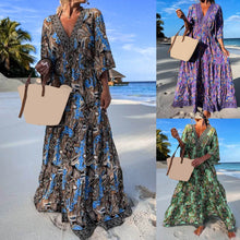 Load image into Gallery viewer, Womens - Boho Print Half Sleeve Dress Kimono Cardigan Shirt Lace Up Oversize Beach Cover-Up
