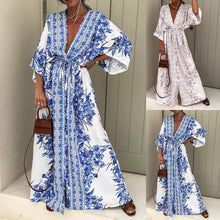 Load image into Gallery viewer, Womens - Boho Print Half Sleeve Dress Kimono Cardigan Shirt Lace Up Oversize Beach Cover-Up
