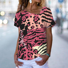 Load image into Gallery viewer, Women&#39;s V-Neck Leopard &amp; Animal Patterns Tops Tees Oversized T-Shirts
