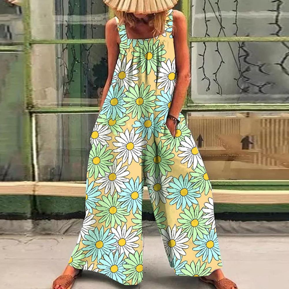 Womens Summer Loose Rompers /Jumpsuits Sexy Sleeveless Vintage Printed Tanks Playsuits Office Overalls - Sizes 6-14