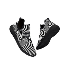 Load image into Gallery viewer, Ti Amo I love you - Exclusive Brand -  Black &amp; White Wavy Lines- Lightweight Mesh Knit Sneakers - Black Soles
