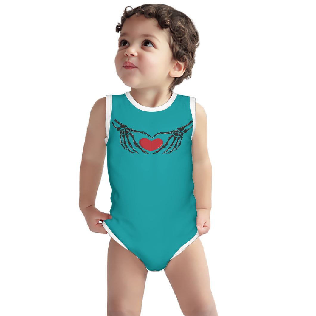 Ti Amo I love you - Exclusive Brand  - Persian Green - Skeleton Hands withHeart - Sleeveless Baby One-Piece