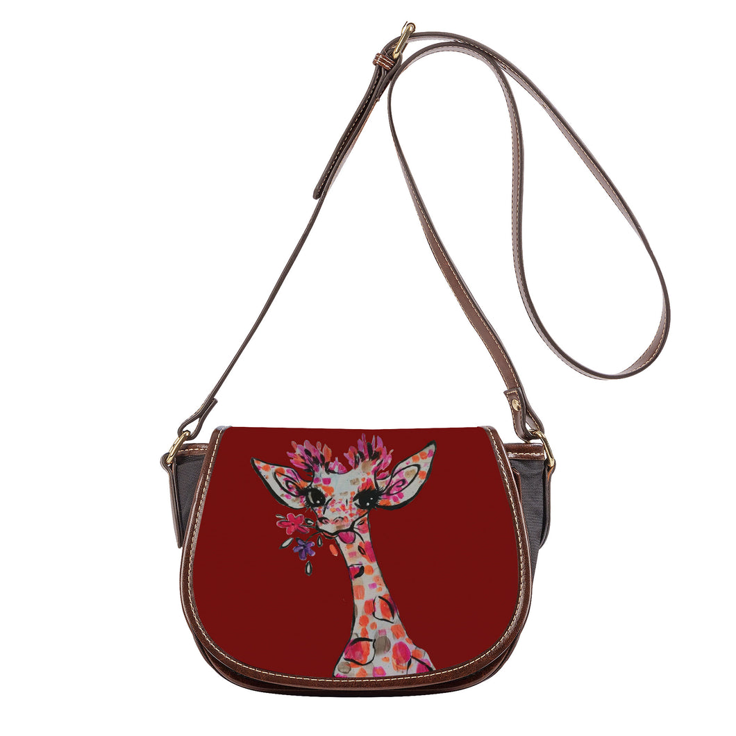 Ti Amo I love you - Exclusive Brand - Dark Burgundy - Giraffe- Saddle Bag