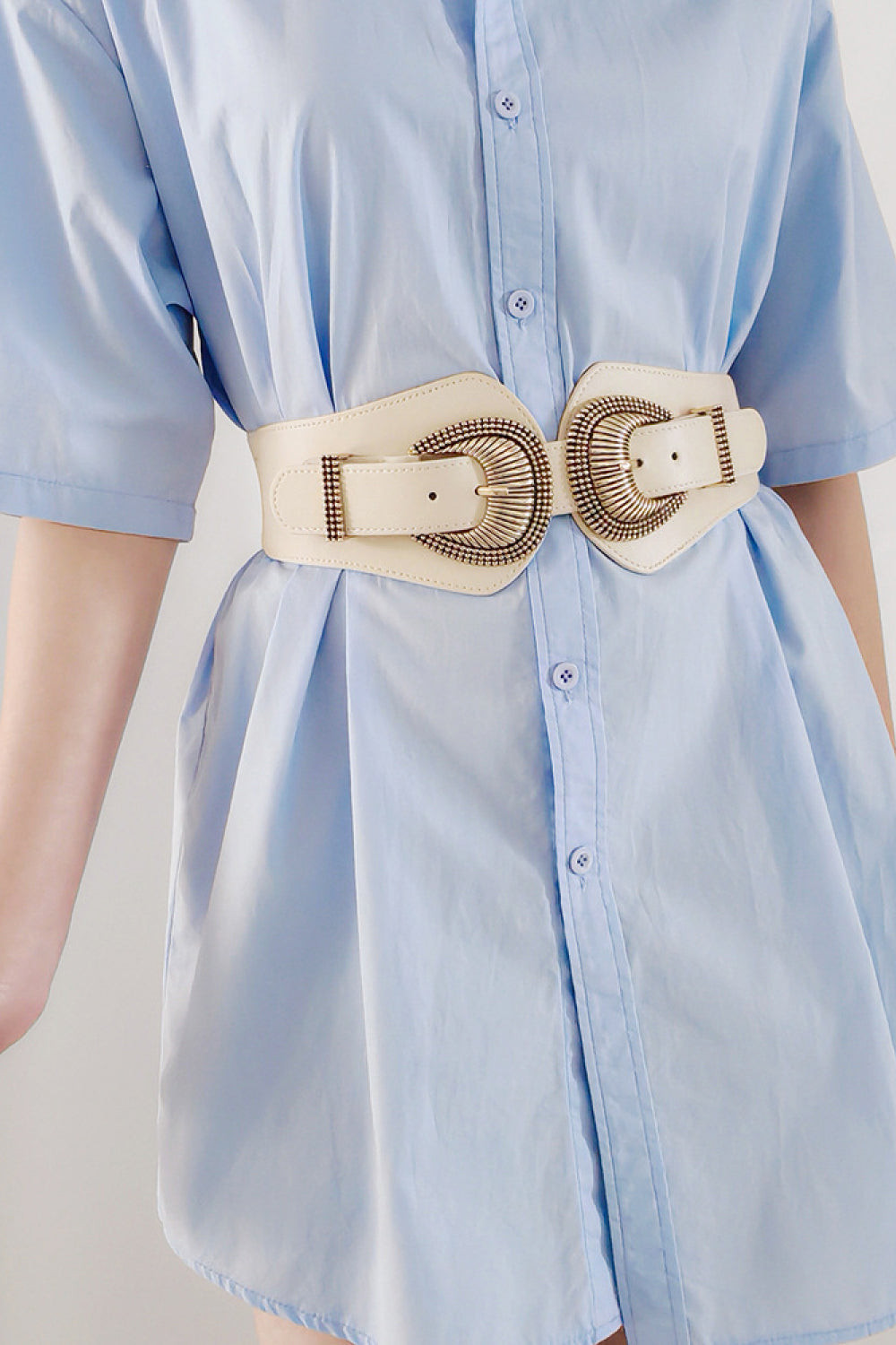 Shell Double Buckle Elastic Wide Belt Ti Amo I love you