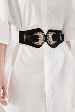 Shell Double Buckle Elastic Wide Belt Ti Amo I love you