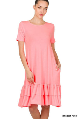 Short Sleeve Round Neck Ruffle Hem Dress Ti Amo I love you