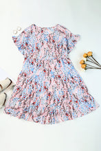 Load image into Gallery viewer, Short Sleeves Floral Print Tiered Ruffled Dress Ti Amo I love you
