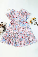 Load image into Gallery viewer, Short Sleeves Floral Print Tiered Ruffled Dress Ti Amo I love you
