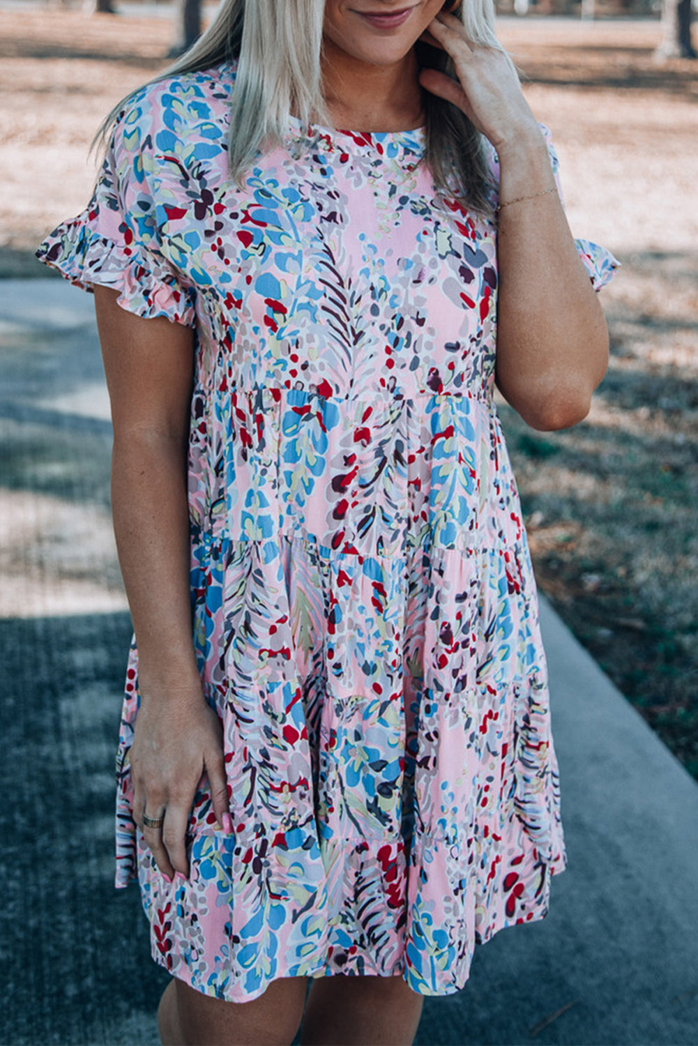 Short Sleeves Floral Print Tiered Ruffled Dress Ti Amo I love you