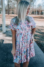 Load image into Gallery viewer, Short Sleeves Floral Print Tiered Ruffled Dress Ti Amo I love you
