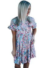 Load image into Gallery viewer, Short Sleeves Floral Print Tiered Ruffled Dress Ti Amo I love you
