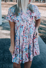 Load image into Gallery viewer, Short Sleeves Floral Print Tiered Ruffled Dress Ti Amo I love you
