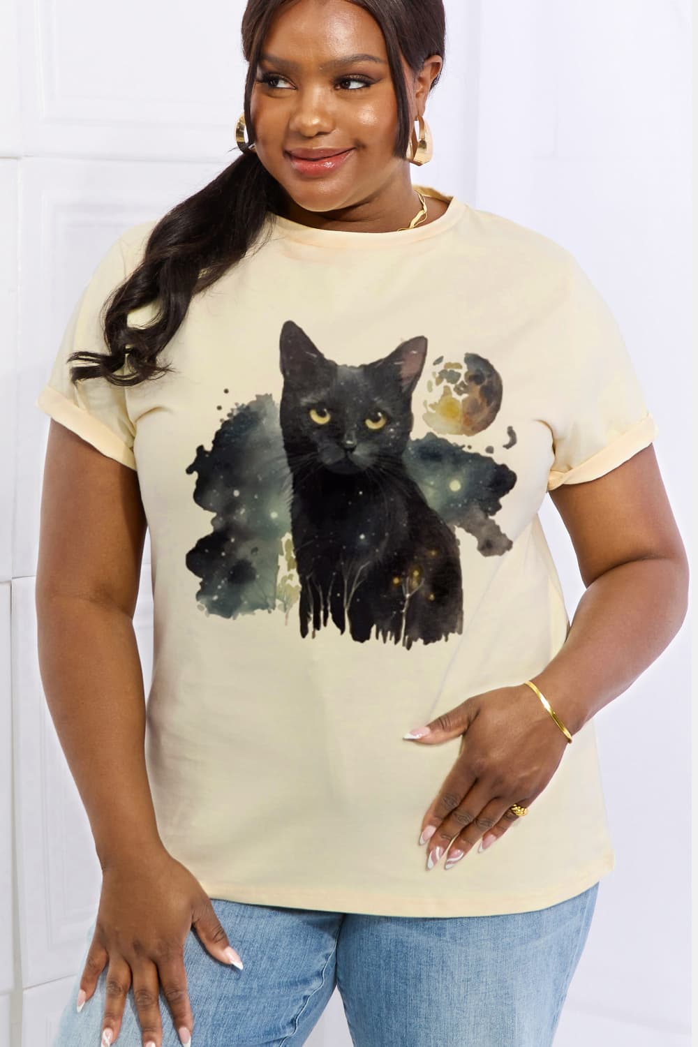 Simply Love Full Size Black Cat Graphic Cotton Tee Ti Amo I love you