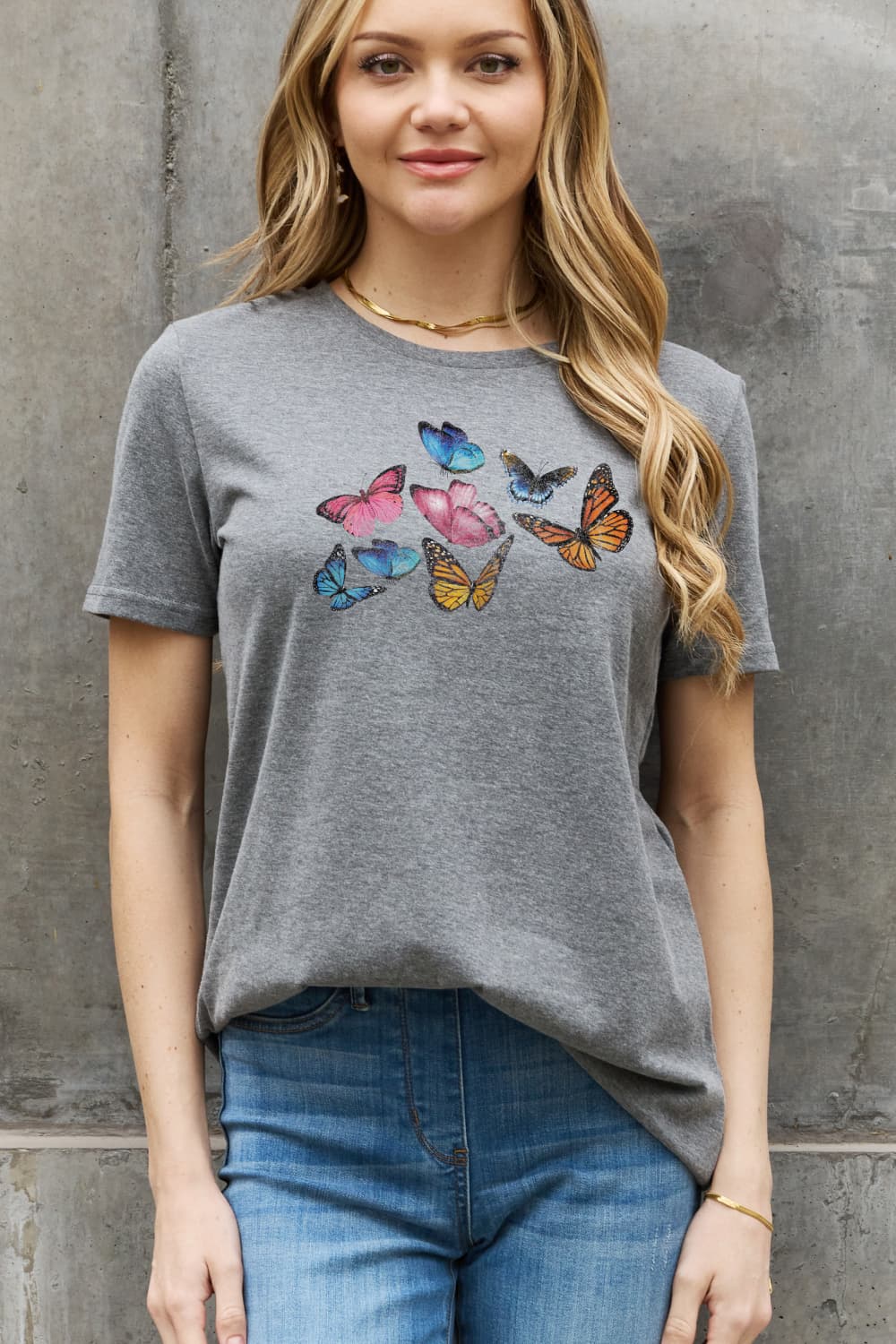 Simply Love Full Size Butterfly Graphic Cotton Tee Ti Amo I love you