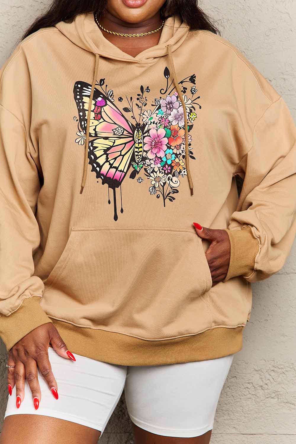 Simply Love Full Size Butterfly Graphic Dropped Shoulder Hoodie Ti Amo I love you