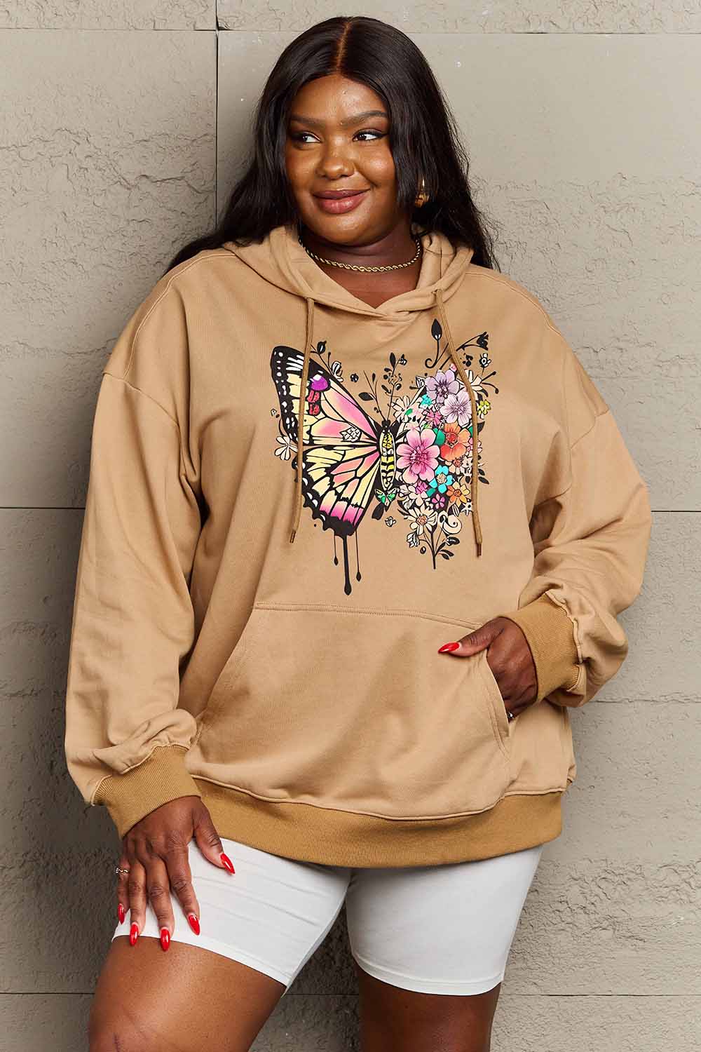 Simply Love Full Size Butterfly Graphic Dropped Shoulder Hoodie Ti Amo I love you