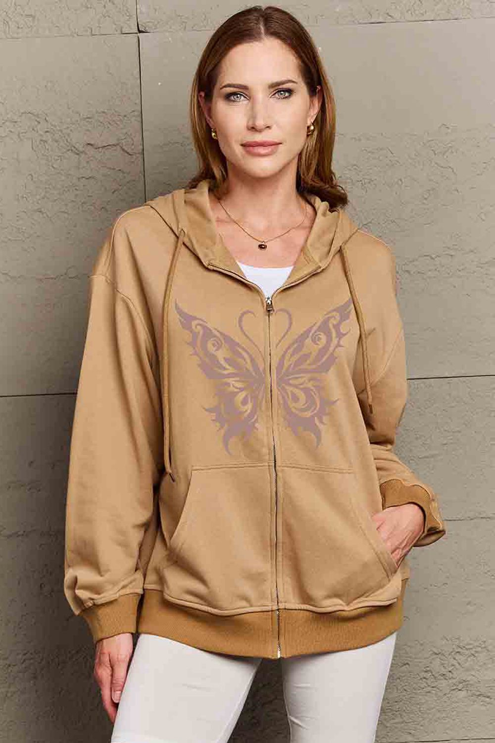 Simply Love Full Size Butterfly Graphic Hoodie Ti Amo I love you